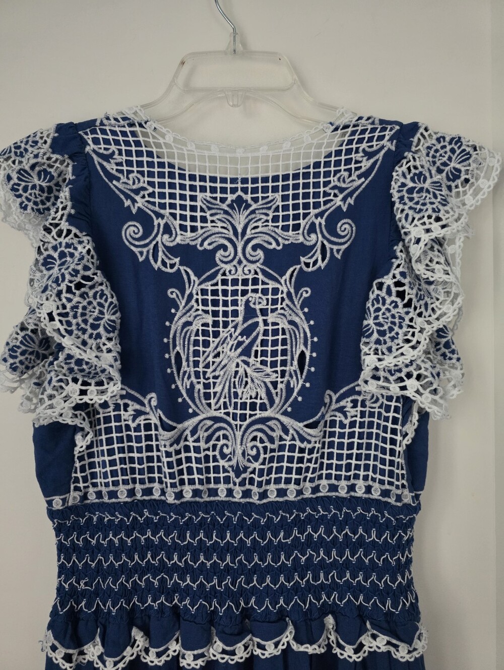 Farm Rio Boho Lace-Trim Maxi Dress Womans M Blue & White Eyelet - Picture 10 of 16
